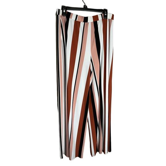 Bar III Wide Leg Pants Striped Elastic Waist Pull On Brown Black Womens Size L - Picture 2 of 4